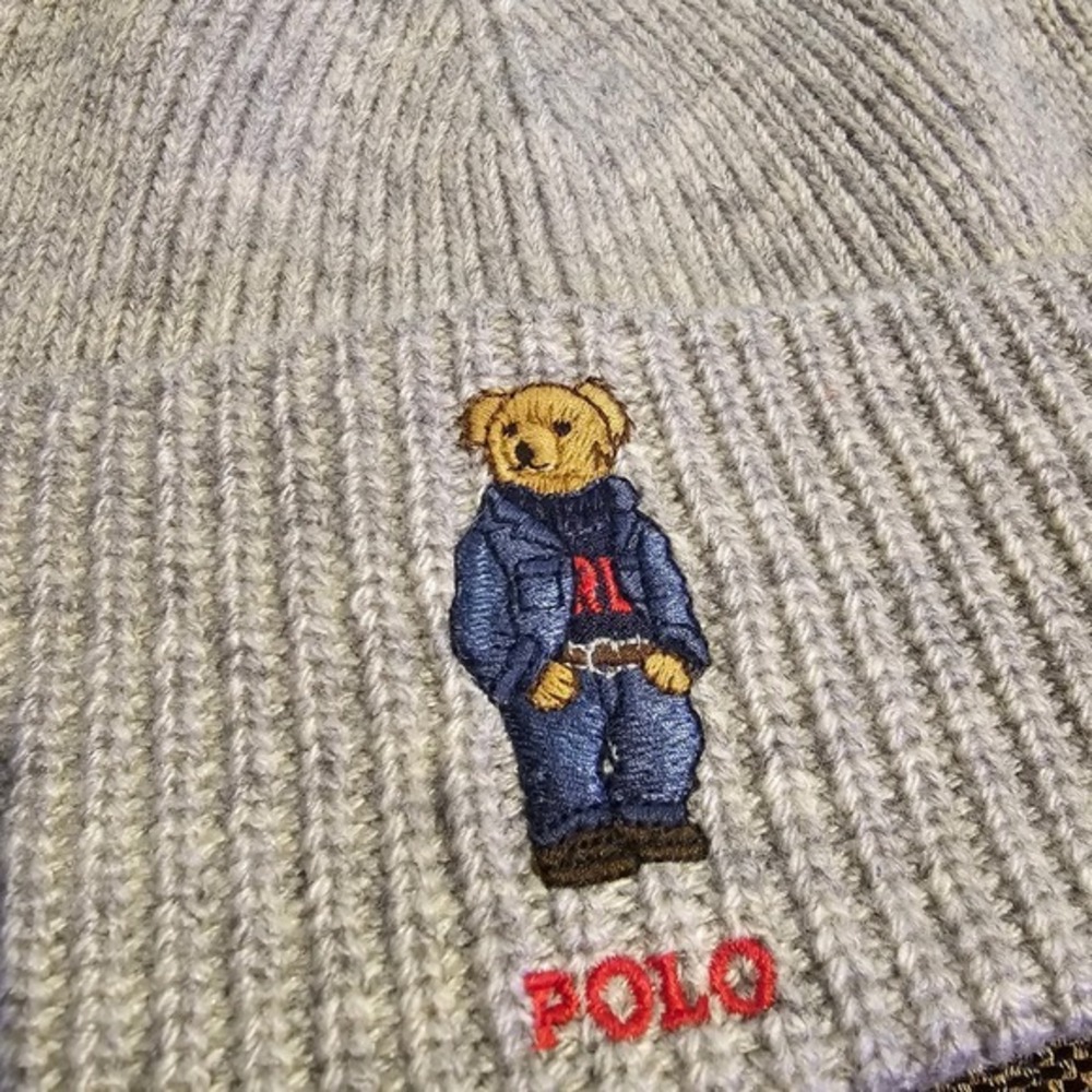 Polo Ralph Lauren Bear Beanie Hat Gray Knit One Size Adult‎ NWT